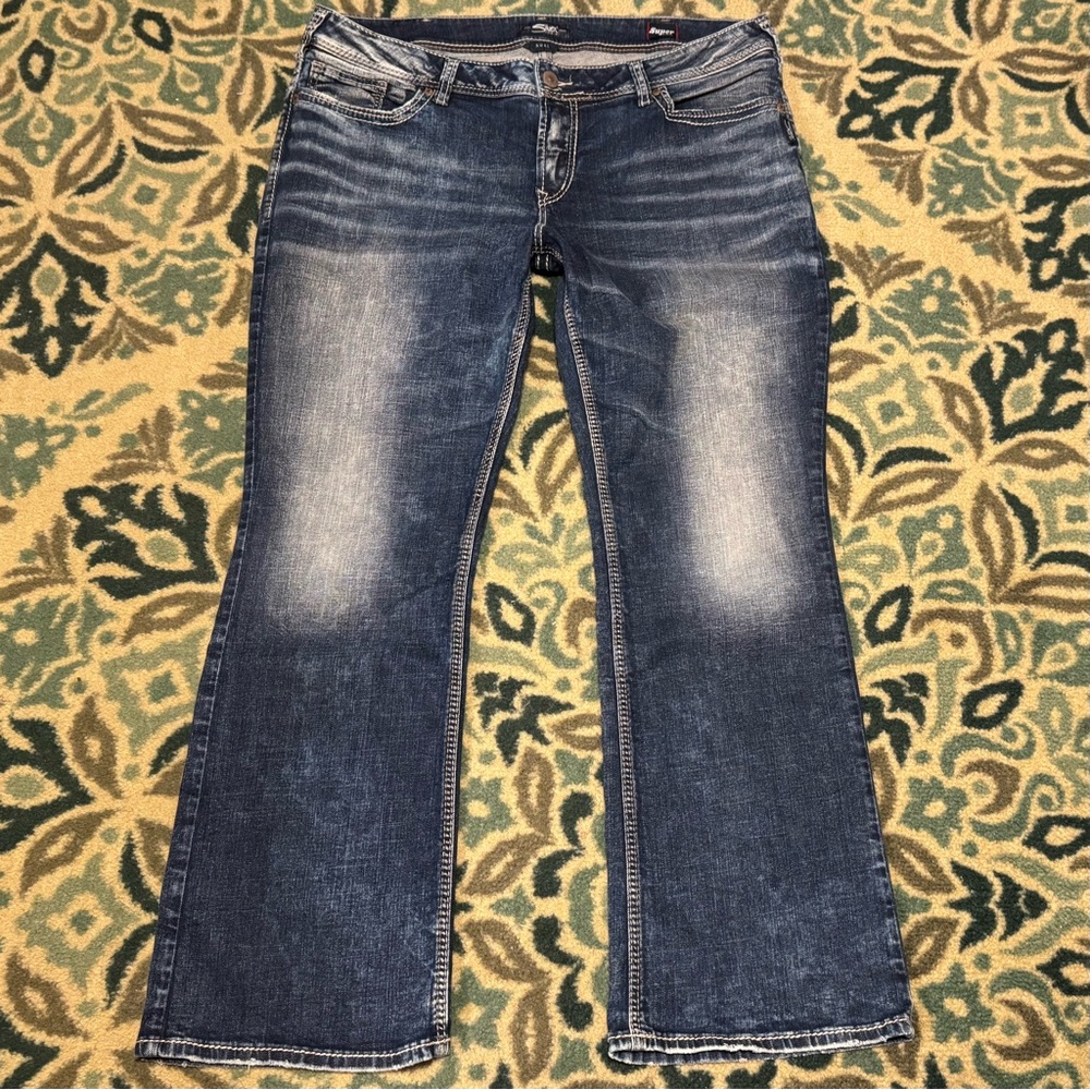 Women’s Silver Tuesday Boot Mid-Rise Crossover Stretch Jeans Tag 32/31 33 x 31